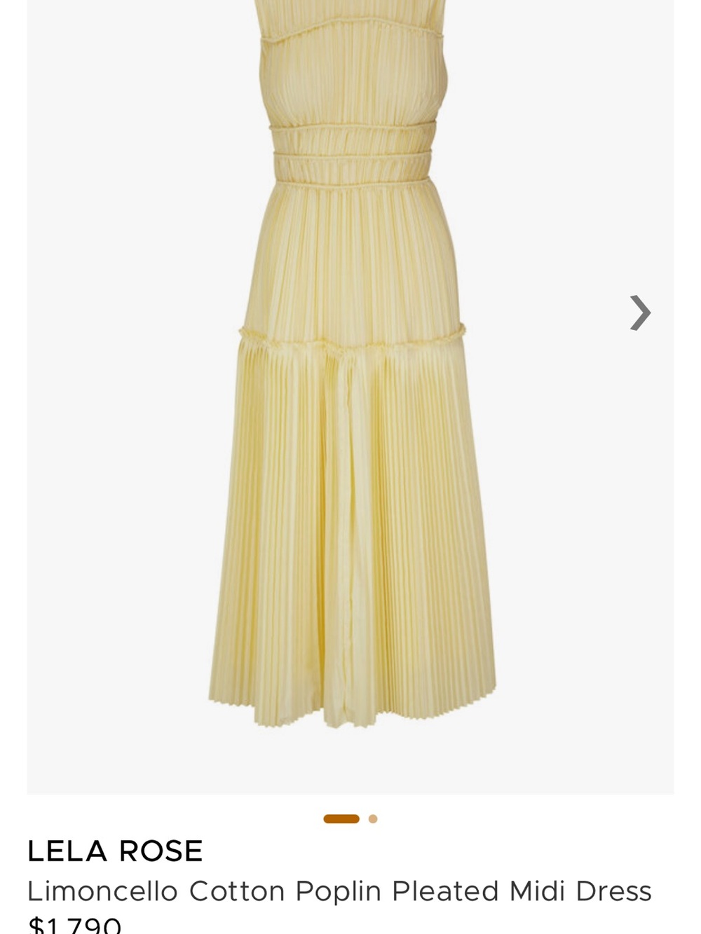 Lela Rose Pleated Cotton Poplin Midi Dress in Pale Yellow